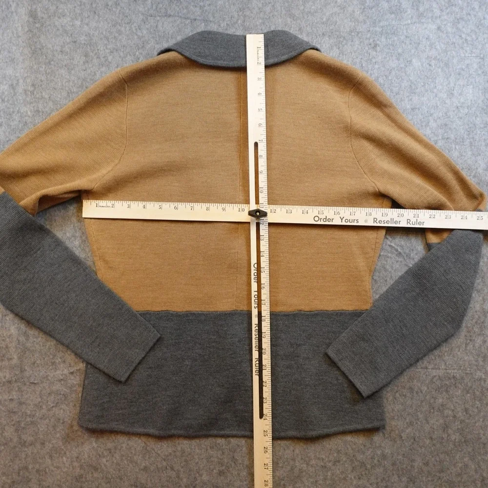Halogen Blazer Women Large Tan Gray Colorblock Merino Wool Knit Unstructured